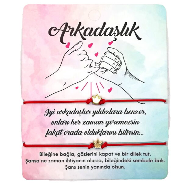 Toptan Altın Renk Kırmızı İp Taç Arkadaş  Bilekliği - 1142 - Görsel 2