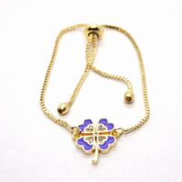 Toptan Altın Renk Mor Mineli Yonca Zirkon Taşlı Asansör  Bileklik- 1092