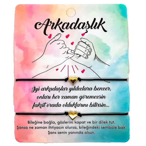 Toptan Altın Renk Siyah  İp Kalp Arkadaş  Bilekliği - 1140