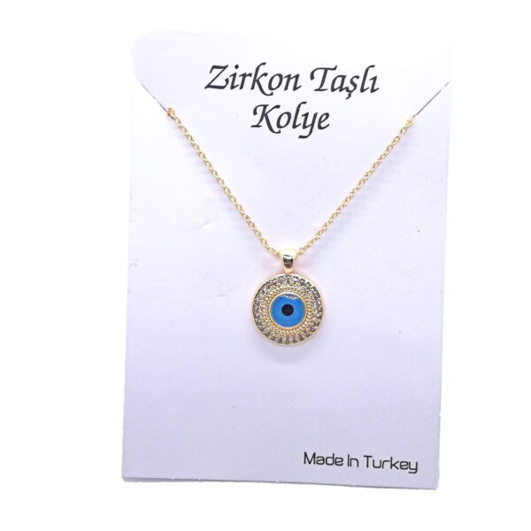 Toptan Altın Renk Zirkon Yuvarlak Göz Stiker Kolye  - 1130