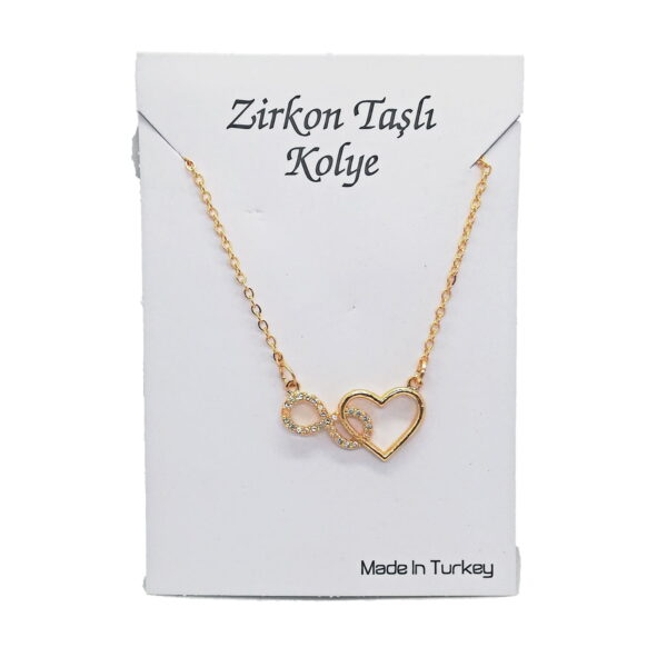 Toptan Altın Renk Zirkon Taşlı Kalp Sonsuzluk  Kolye  - 1119 - Görsel 3