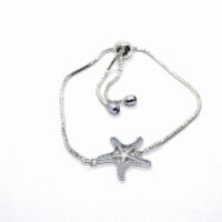 Toptan Gümüş Renk Zirkon Taşlı Beyaz Mineli Deniz Yıldızı Asansör Bileklik 1104
