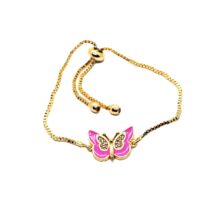 Toptan Altın Renk Pembe Mineli Zirkon Taşlı Kelebek Asansör Bileklik - 1096