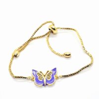 Toptan Altın Renk Mor Mineli Zirkon Taşlı Kelebek Asansör Bileklik - 1097