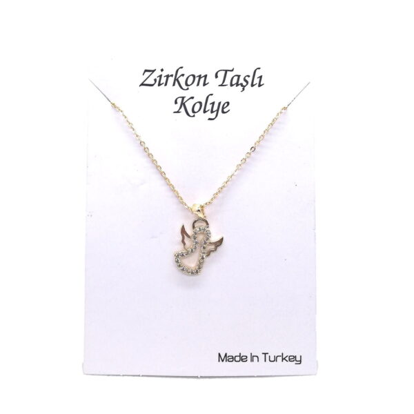 Toptan Altın Renk Zirkon Melek Kolye  - 1131 - Görsel 2