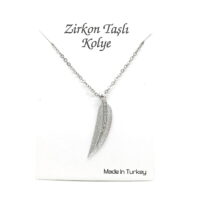Toptan Gümüş Renk Zirkon Yaprak Kolye  - 1127