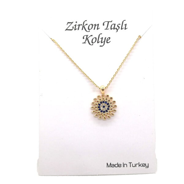 Toptan Altın Renk Zirkon Taşlı Yuvarlak Nazar Sonsuzluk Kolye  - 1129 - Görsel 3