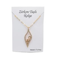 Toptan Altın Renk Zirkon Taşlı Göz Yaşı Kolye  - 1122