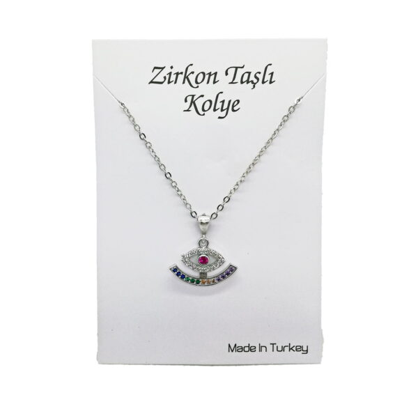 Toptan Gümüş Renk Zirkon Renkli Göz Kolye  - 1125