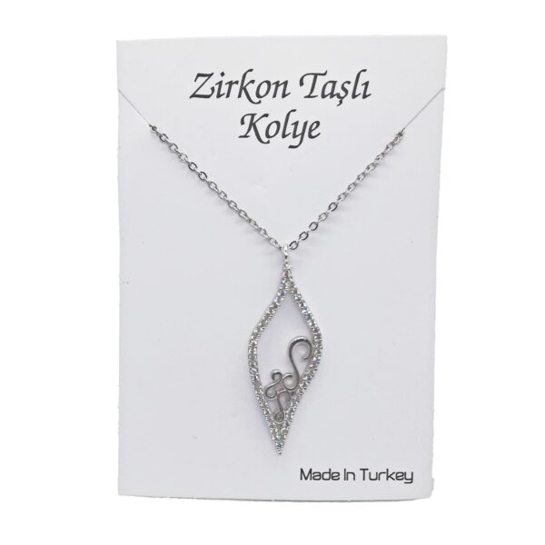 Toptan Gümüş Renk Zirkon Taşlı Göz Yaşı Kolye  - 1123