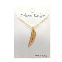 Toptan Altın Renk Zirkon Yaprak Kolye  - 1126