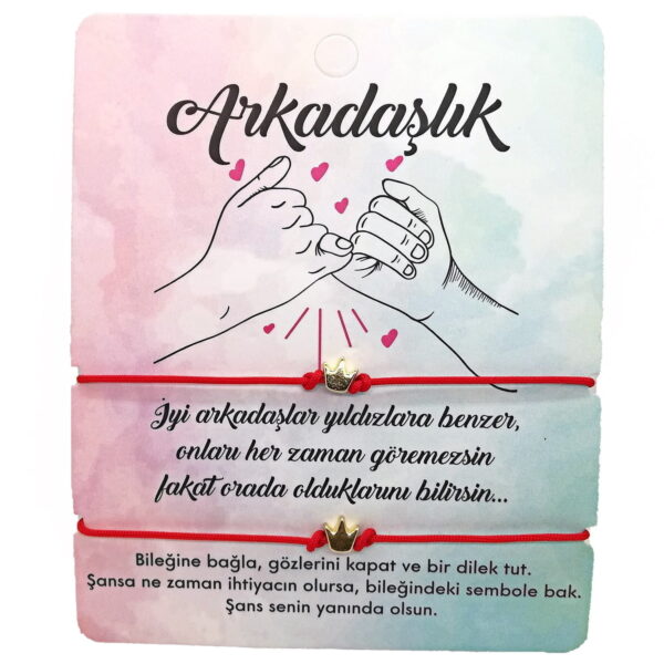 Toptan Altın Renk Kırmızı İp Taç Arkadaş  Bilekliği - 1142