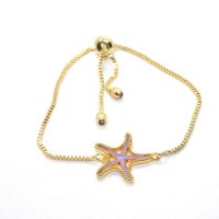 Toptan Altın Renk Zirkon Taşlı Mor Mineli Deniz Yıldızı Asansör Bileklik - 1108