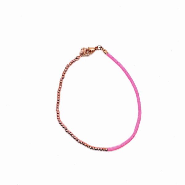 Toptan Altın  Renk Pembe Boncuk Halhal  - 1195