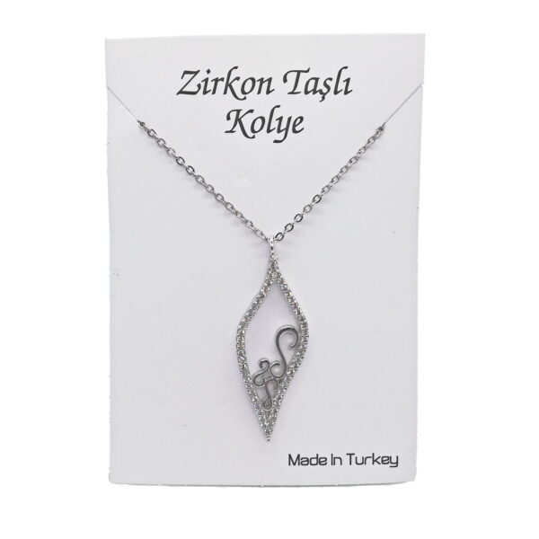 Toptan Gümüş Renk Zirkon Taşlı Göz Yaşı Kolye  - 1123 - Görsel 2