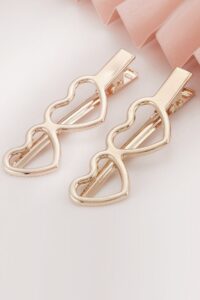 Toptan Kadın 2'li Sarı Luxury Metal Toka Seti Çift Kalpli Model - 1204