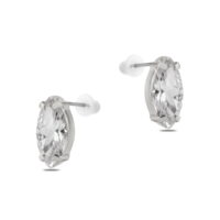 Toptan Gümüş Renk Çivi Zirkon Küpe - 1271