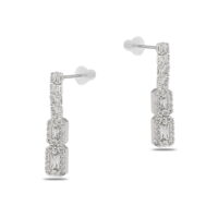 Toptan Gümüş Renk Şerit Sallantılı Çivili Zirkon Küpe - 1318