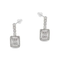 Toptan Gümüş Renk Şerit Sallantılı Çivili Zirkon Küpe - 1324