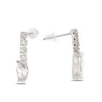 Alternative view of Toptan Gümüş Renk Şerit Sallantılı Çivili Zirkon Küpe - 1330