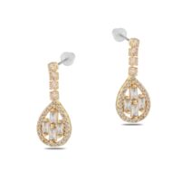 Toptan Altın Renk Şerit Sallantılı Çivili Zirkon Küpe - 1327