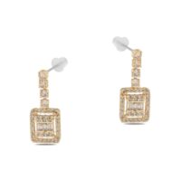 Toptan Altın Renk Şerit Sallantılı Çivili Zirkon Küpe - 1323