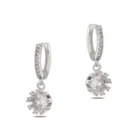 Toptan Gümüş Renk Mengeç Sallantılı Zirkon Küpe - 1354