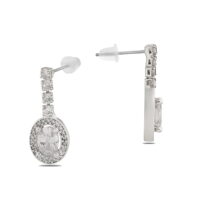 Alternative view of Toptan Gümüş Renk Şerit Sallantılı Çivili Zirkon Küpe - 1316