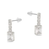 Toptan Gümüş Renk Şerit Sallantılı Çivili Zirkon Küpe - 1314