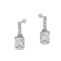 Toptan Gümüş Renk Şerit Sallantılı Çivili Zirkon Küpe - 1326