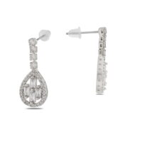 Alternative view of Toptan Gümüş  Renk Şerit Sallantılı Çivili Zirkon Küpe - 1328