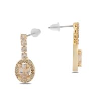 Toptan Altın Renk Şerit Sallantılı Çivili Zirkon Küpe - 1315