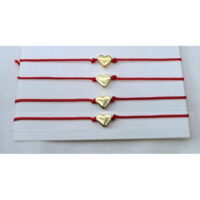 Toptan Altın Renk Kırmızı İp  Kalp Şekil Bff Arkadaş Bilekliği - 1406