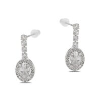 Toptan Gümüş Renk Şerit Sallantılı Çivili Zirkon Küpe - 1316