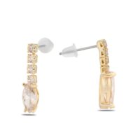 Alternative view of Toptan Altın Renk Şerit Sallantılı Çivili Zirkon Küpe - 1329