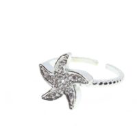 Toptan Gümüş Renk Yıldız Motif Zirkon Yüzük Ayarlabilir Her Parmağa Olur - 1498