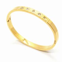 Toptan Altın Renk Çelik Beş Taşlı Kelepçe Bileklik - 1467