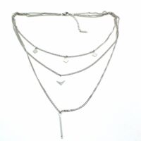 Toptan Gümüş  Renk Çelik Üçlü Kare Baklava Çubuk Kolye - 1454