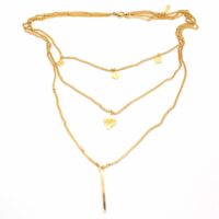 Toptan Altın Renk Çelik Üçlü Kare Baklava Çubuk Kolye - 1453