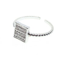 Toptan Gümüş Renk Kare Motif Zirkon Yüzük Ayarlabilir Her Parmağa Olur - 1496