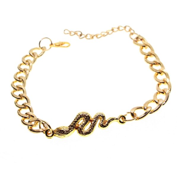 Toptan Altın Renk Unisex Yılan Figurlu Cadena Bileklik - 1536