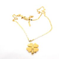 Toptan Altın Renk Çelik Priinç Zincir Yonca Kolye - 1443