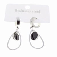 Toptan Gümüş Renk Damla Yuvarlak Sallantılı Çelik Küpe - 1596