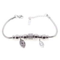 Toptan Gümüş  Renk Taşlı Damla Damla Pandora Çelik Bileklik - 1610