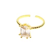 Toptan Altın Renk Dikdörtgen Taş Motif Zirkon Yüzük Ayarlabilir Her Parmağa Olur - 1518