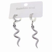 Toptan Gümüş Renk Yılan Sallantılı Çelik Küpe - 1591