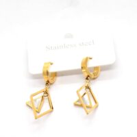 Toptan Altın Renk Çelik Sedef Üçgen İçden Sallantılı Küpe - 1476