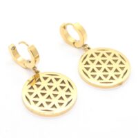 Toptan Altın Renk Çelik Yuvarlak Petek Küpe - 1483