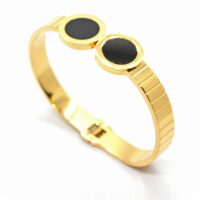 Toptan Altın Renk Çelik Siyah Mineli  Kelepçe Bileklik - 1465