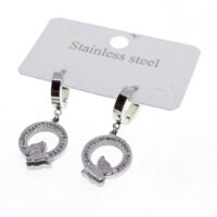 Alternative view of Toptan Gümüş Renk Yuvarlak Taşlı Kelebek Figürlü Çelik Küpe - 1598